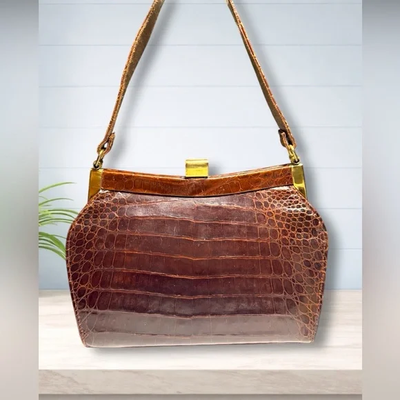 Vintage 1940’s-50’s - Genuine Crocodile Leather Women's Bag & Coin Purse - Picture 4 of 15